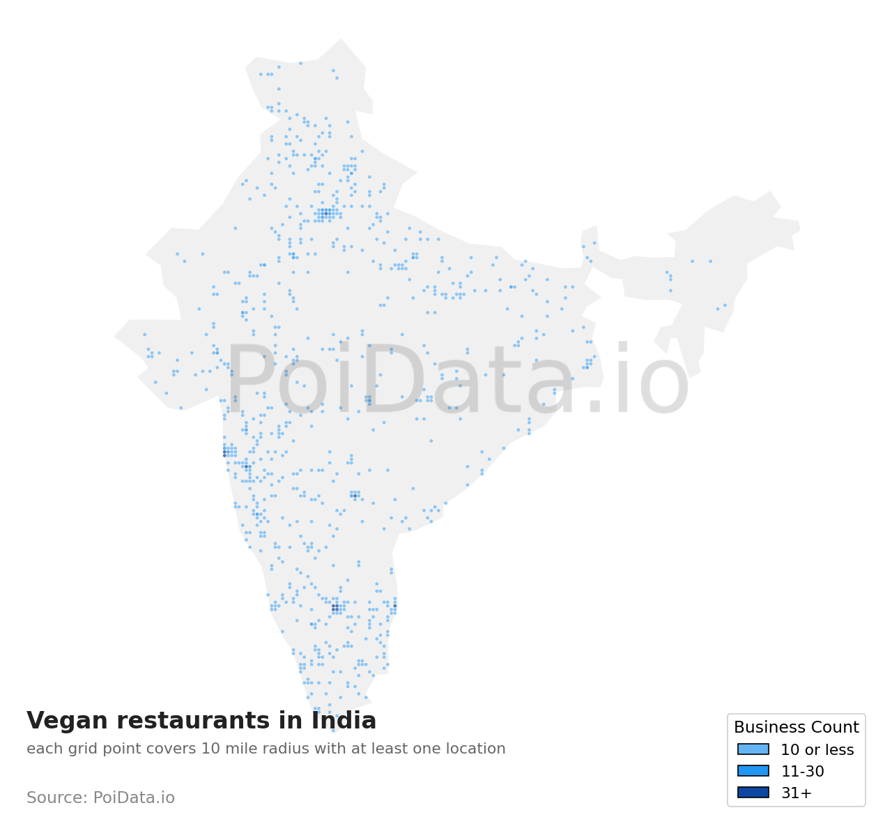 Vegan restaurant density map for India
