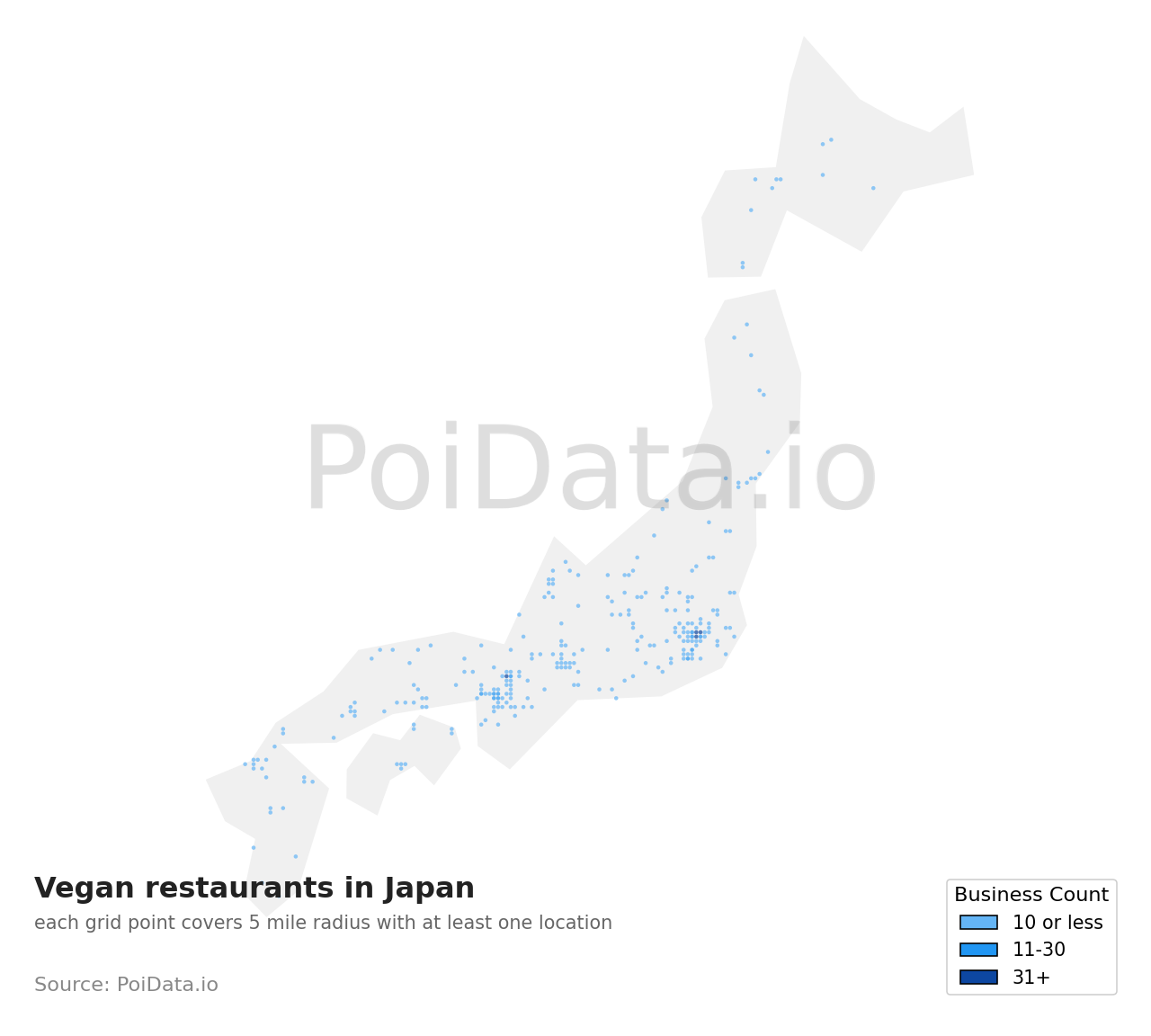 Vegan restaurant density map for Kagawa, Japan