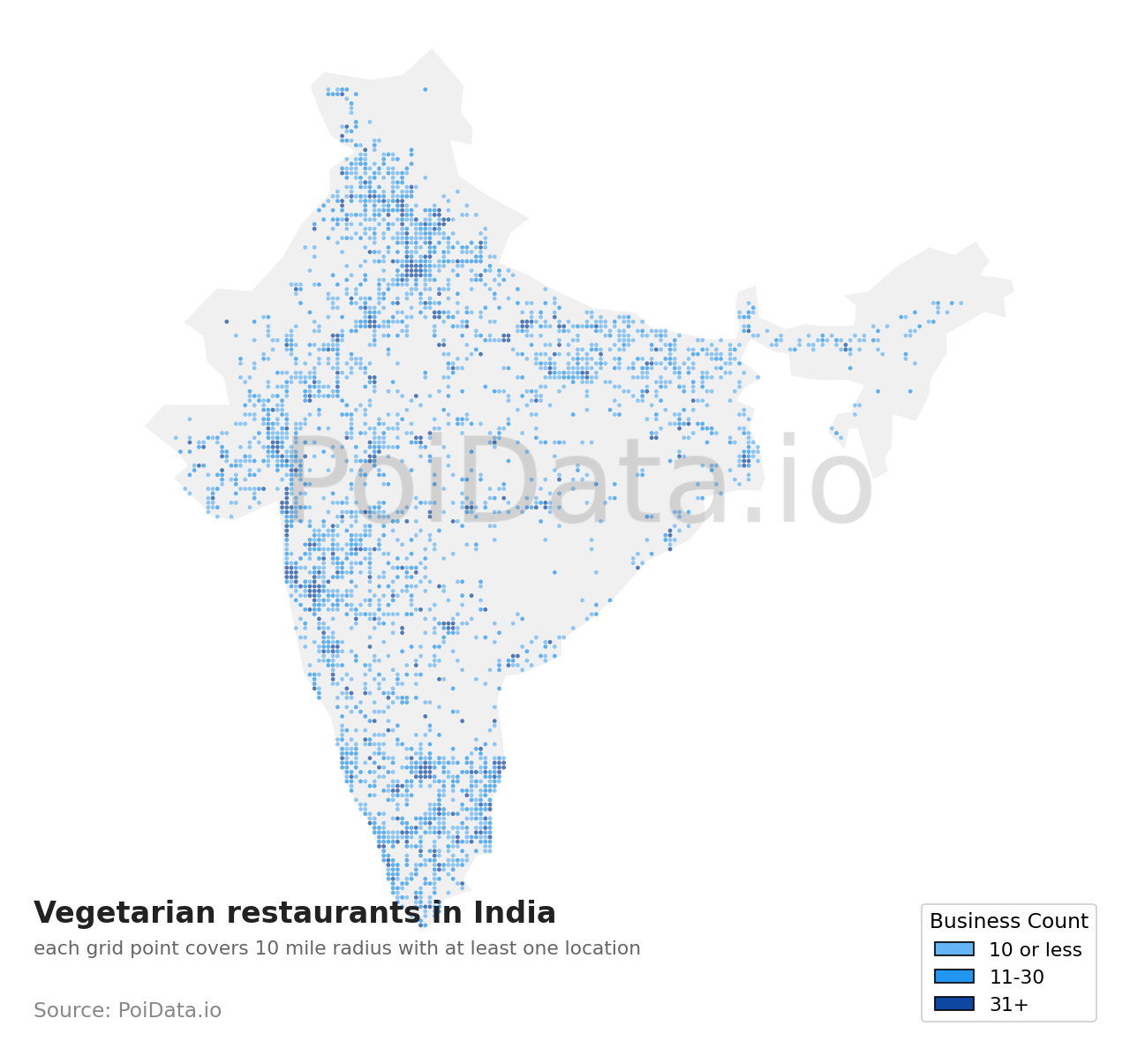 Vegetarian restaurant density map for India