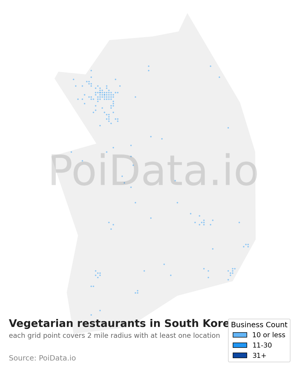 Vegetarian restaurant density map for South Korea