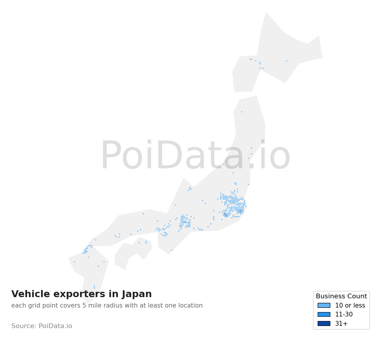 Vehicle exporter density map for Japan