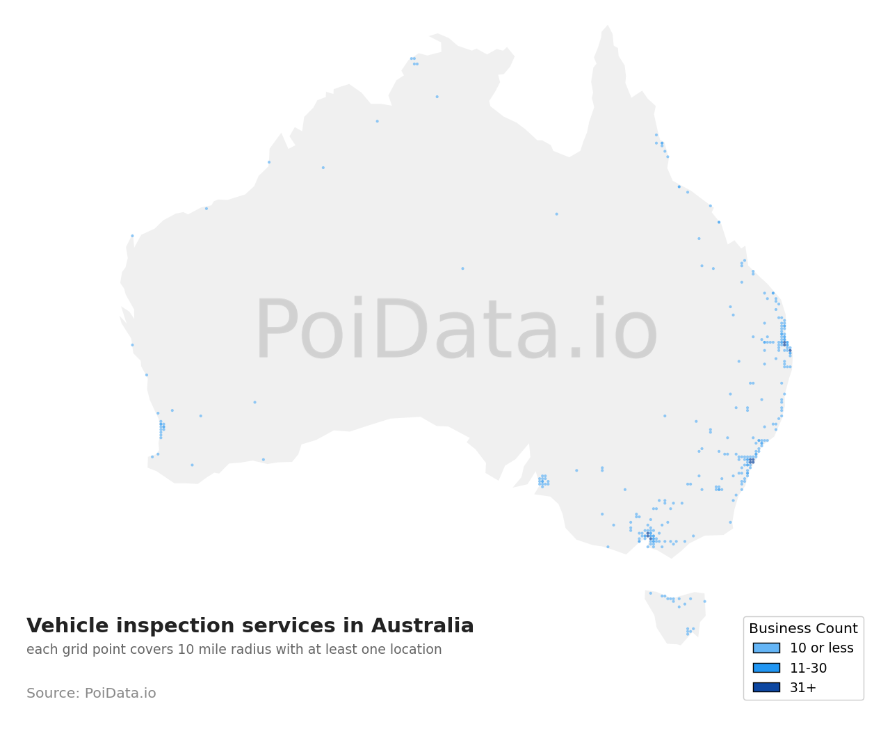 Vehicle inspection service density map for Queensland, Australia