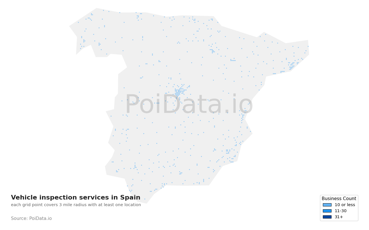 Vehicle inspection service density map for Spain