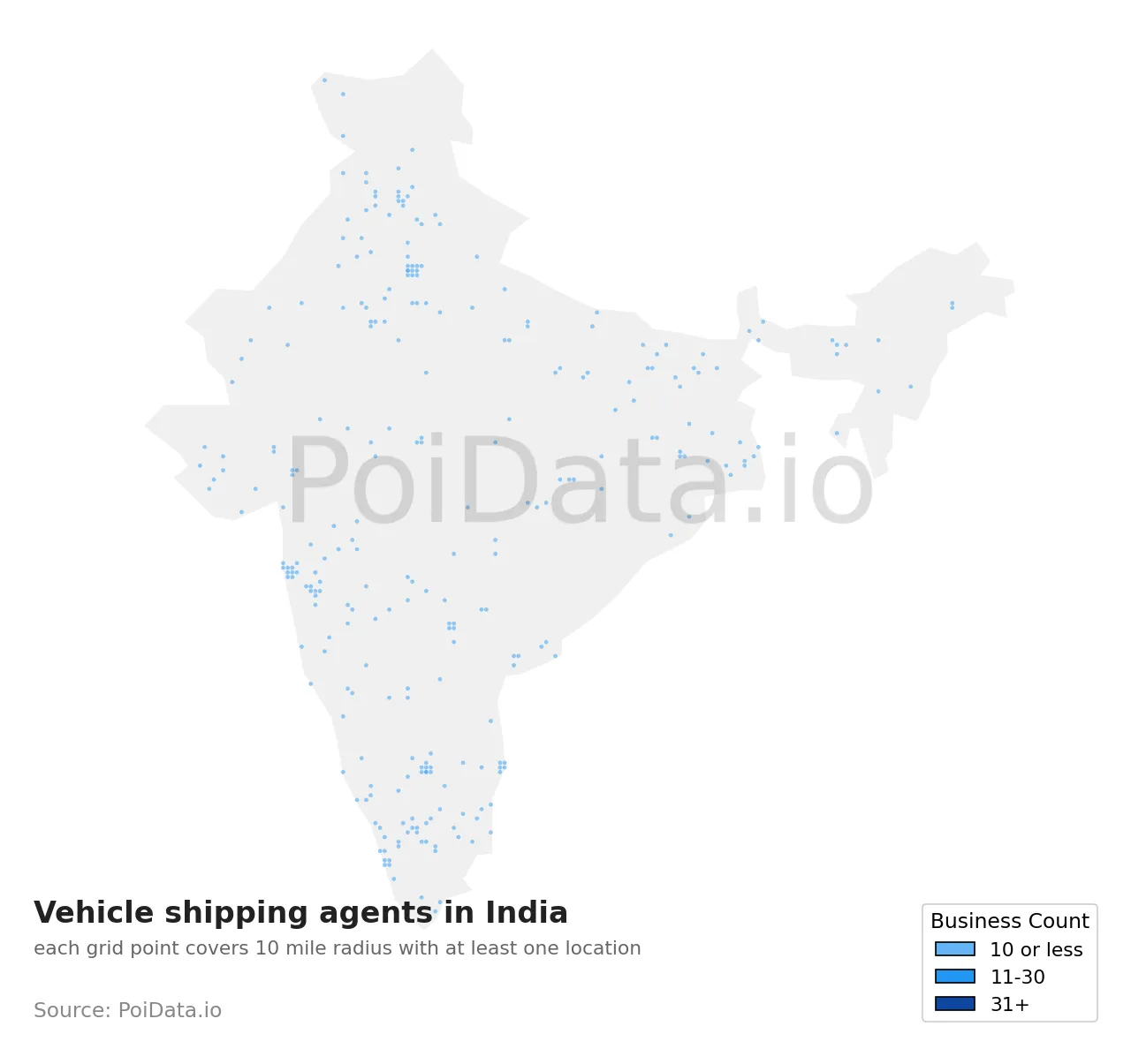 Vehicle shipping agent density map for India