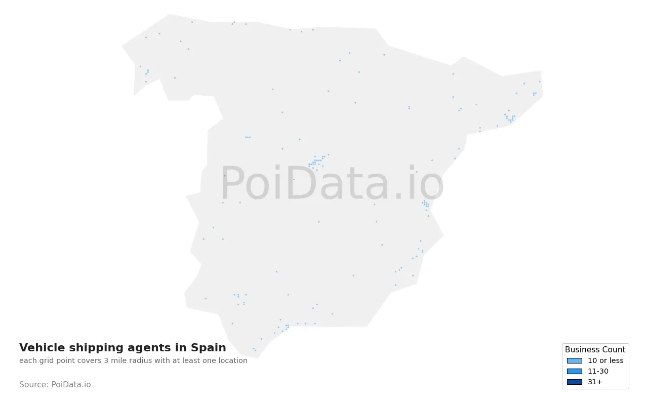 Vehicle shipping agent density map for Spain