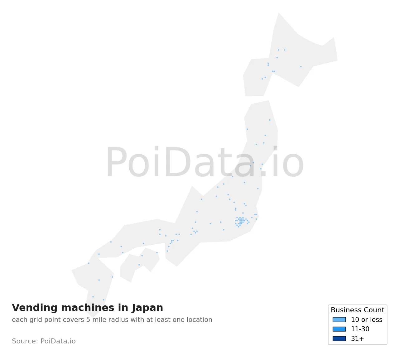 Vending machine density map for Japan