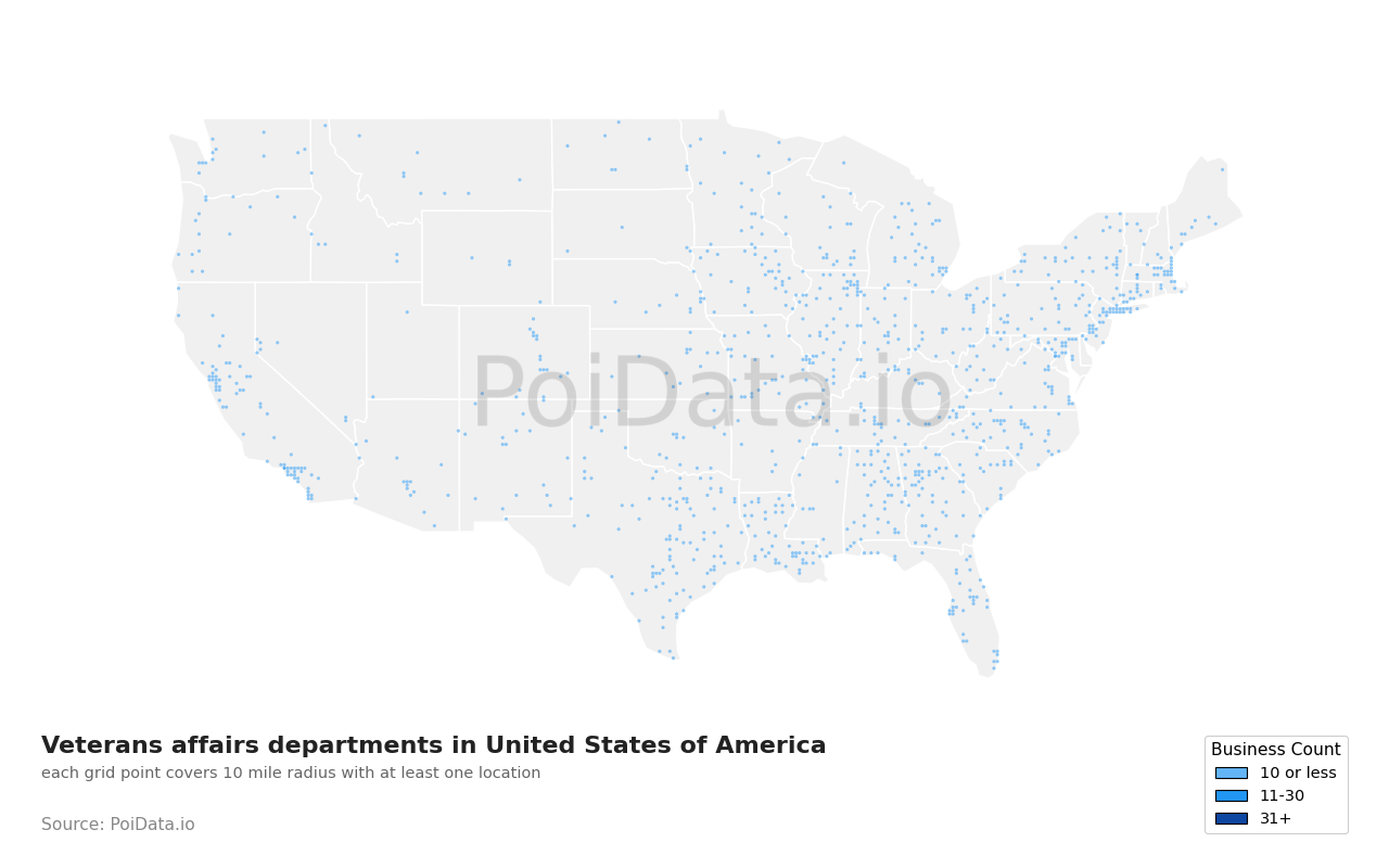 Veterans affairs department density map for New York, United States