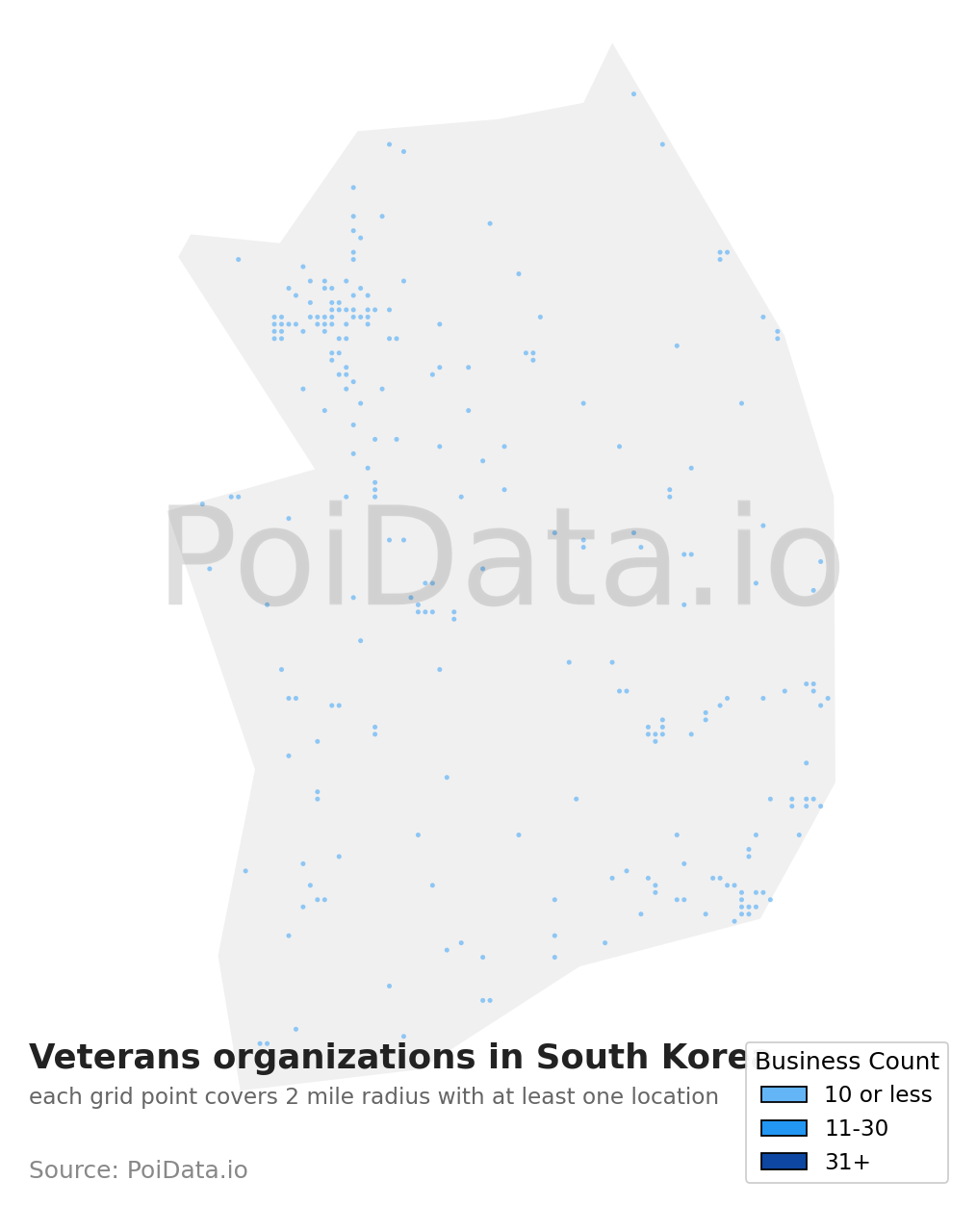 Veterans organization density map for South Korea