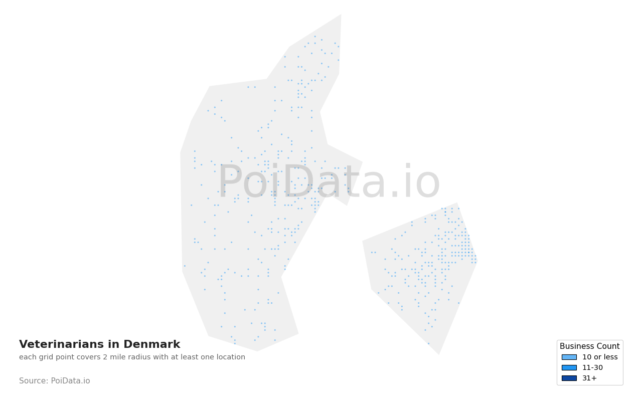 Veterinarian density map for Denmark