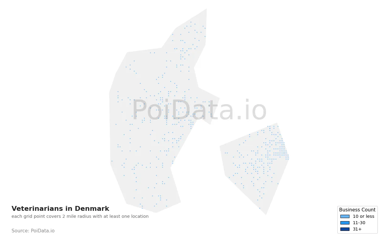 Veterinarian density map for Denmark