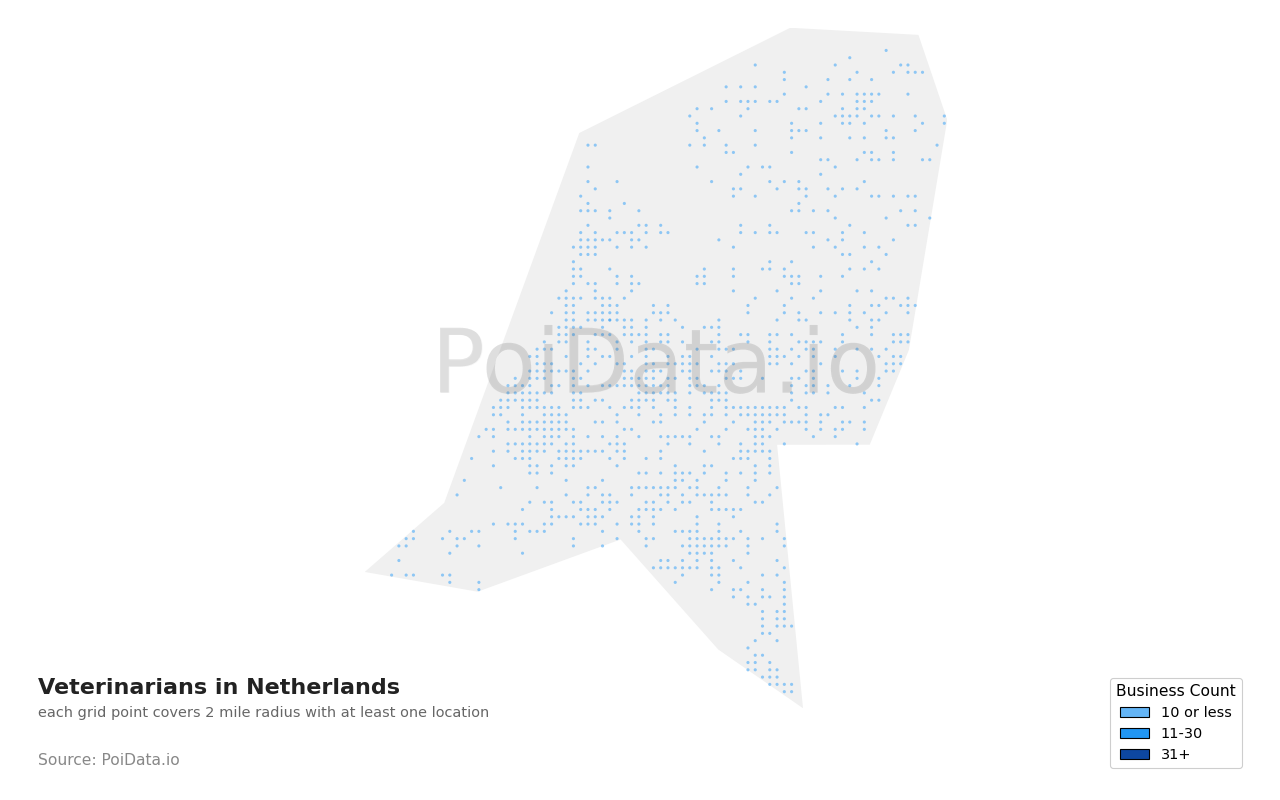 Veterinarian density map for Netherlands