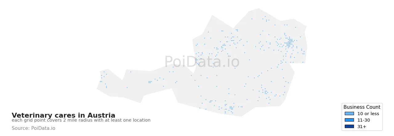 Veterinary care density map for Austria
