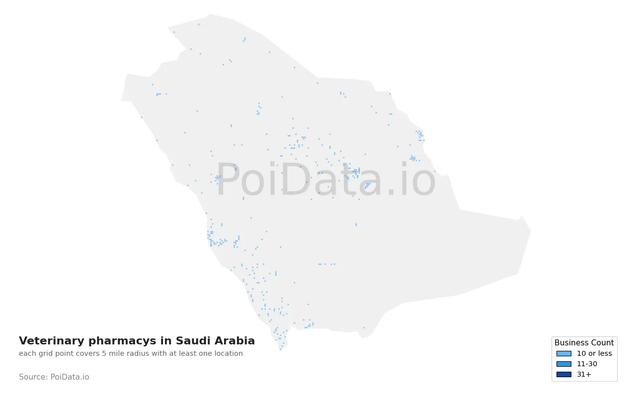 Veterinary pharmacy density map for Saudi Arabia