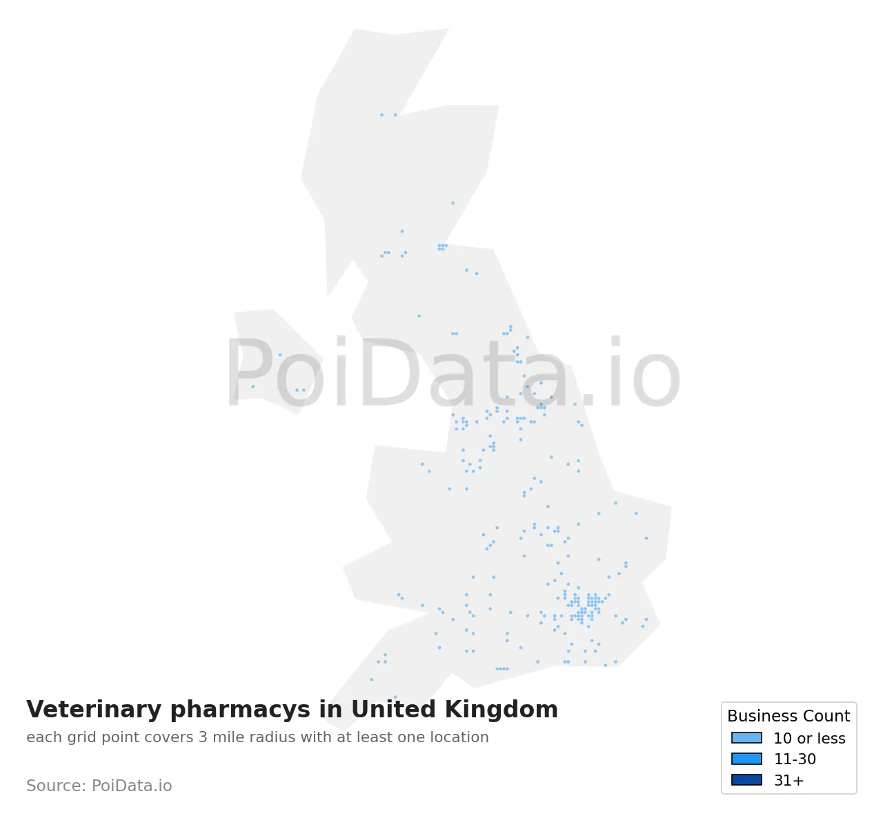 Veterinary pharmacy density map for United Kingdom