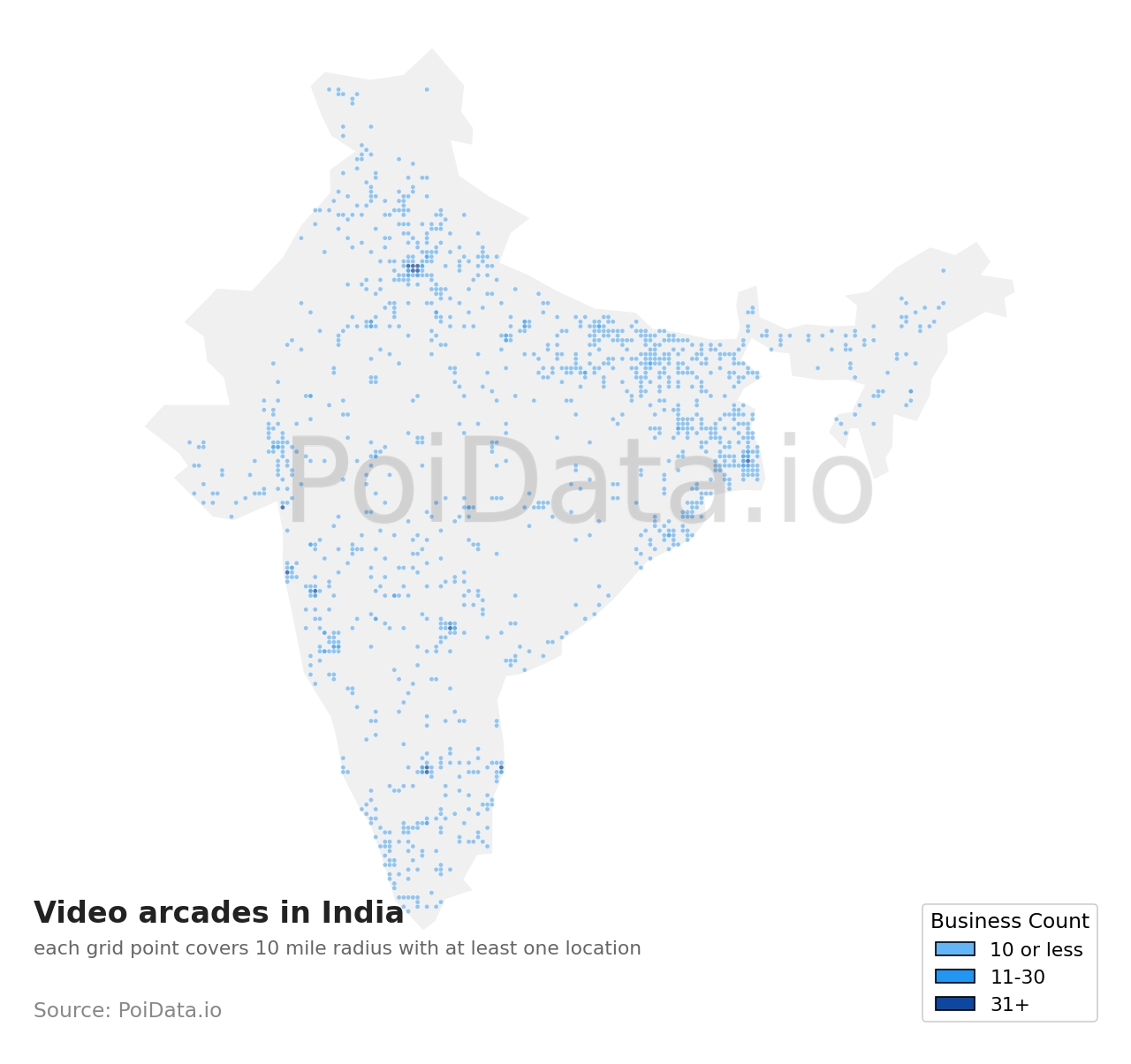 Video arcade density map for India