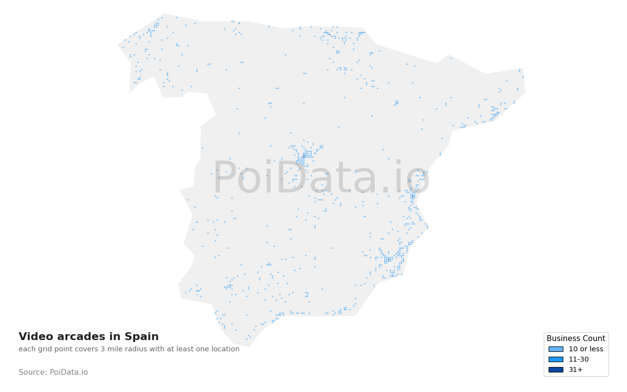 Video arcade density map for Spain