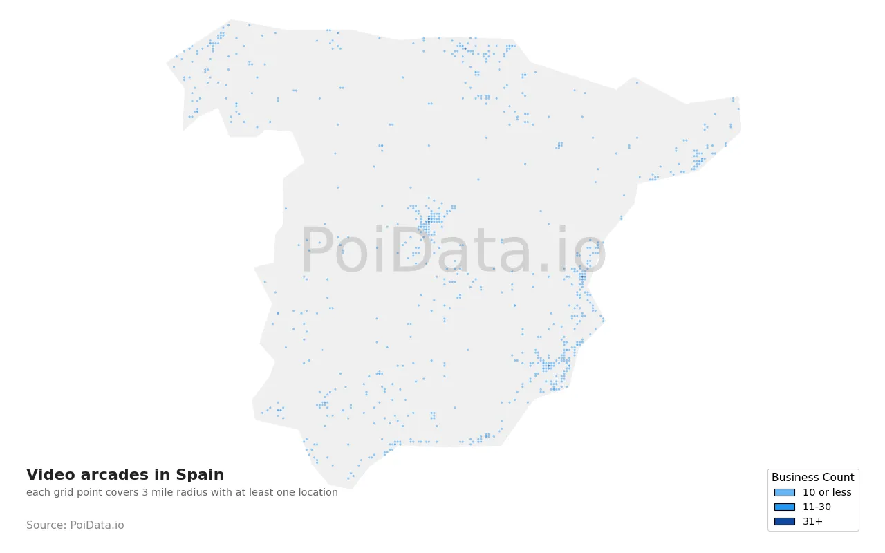 Video arcade density map for Spain