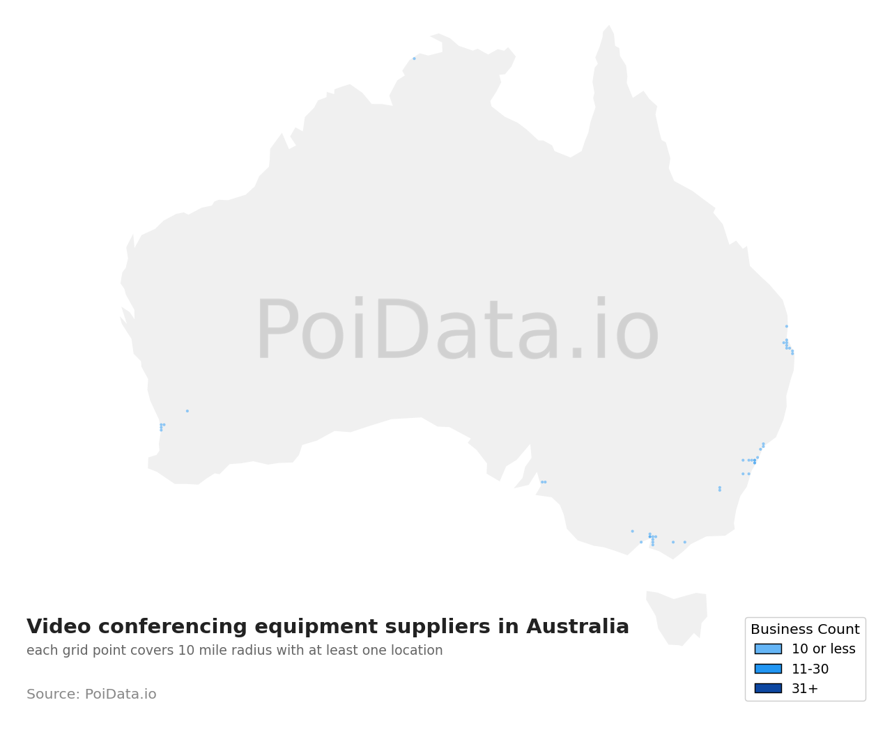 Video conferencing equipment supplier density map for Australia