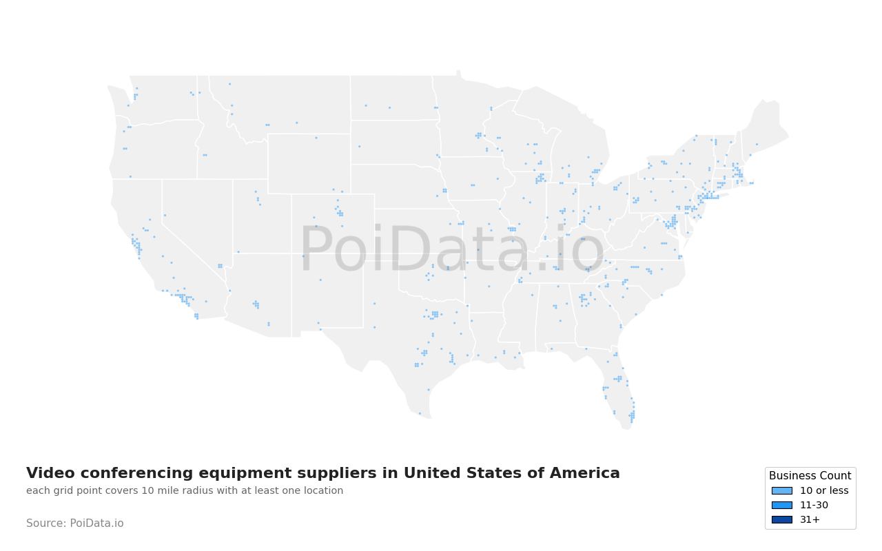 Video conferencing equipment supplier density map for United States