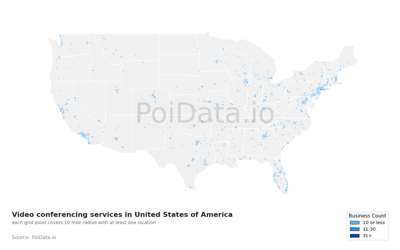 Video conferencing service density map for New York, United States