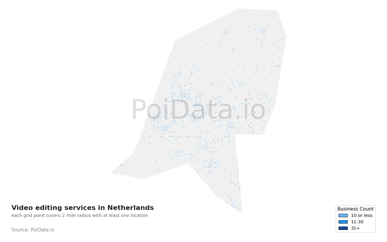 Video editing service density map for Netherlands