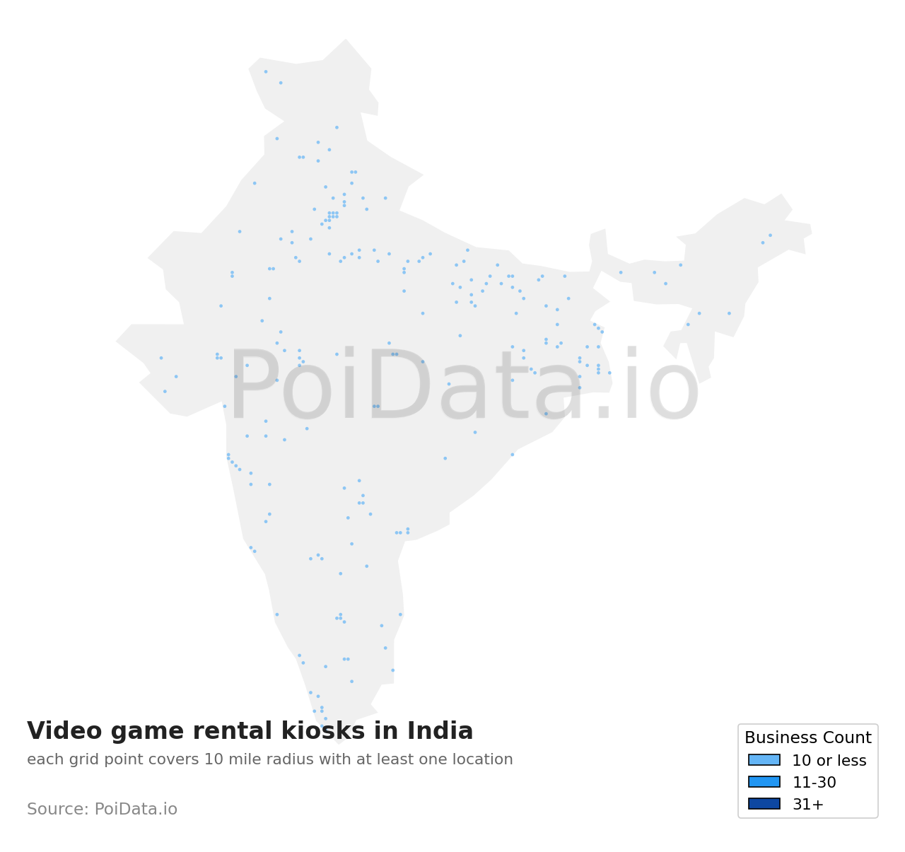 Video game rental kiosk density map for India