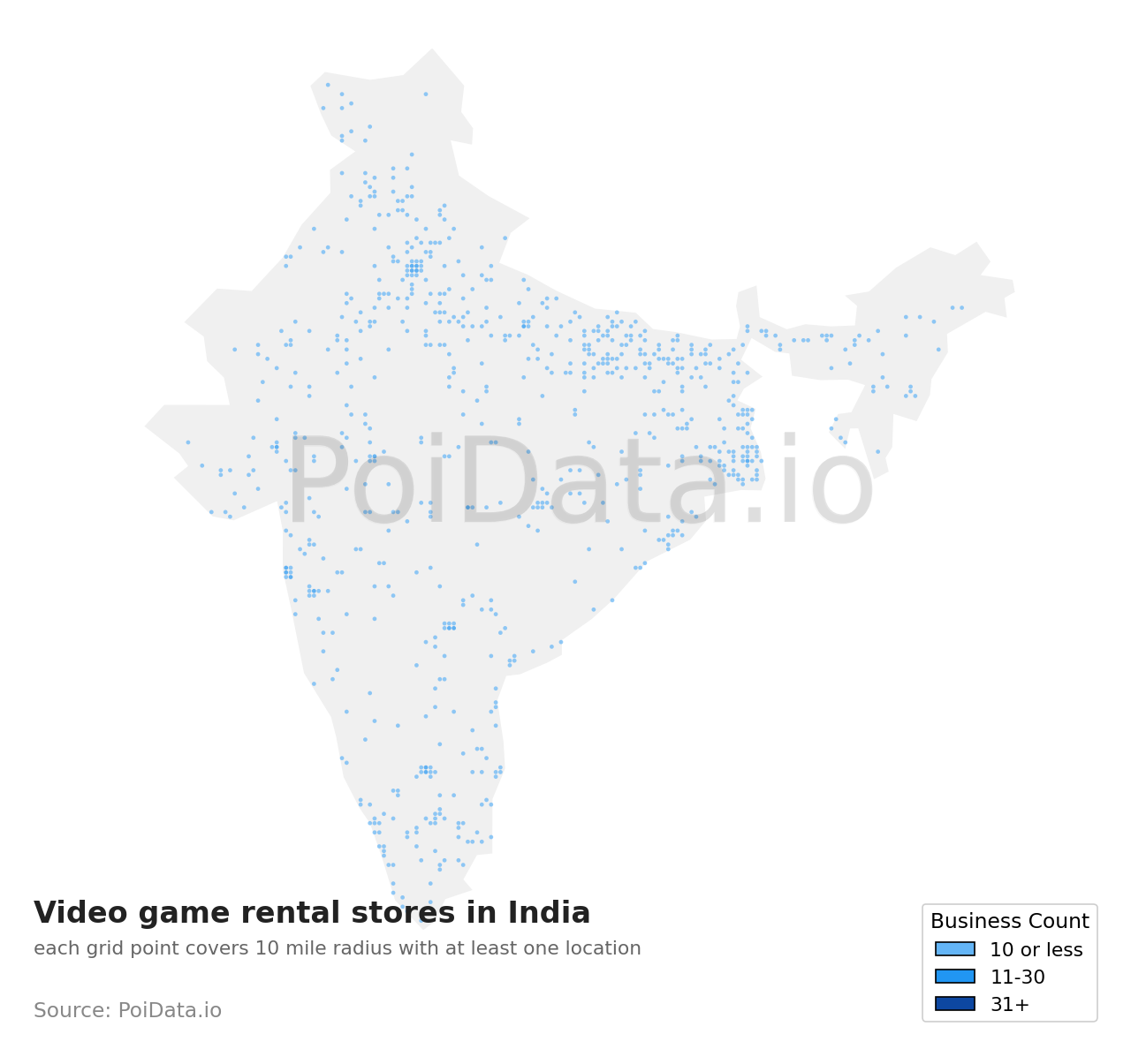 Video game rental store density map for India