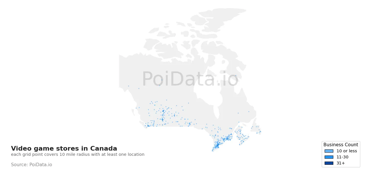 Video game store density map for Canada