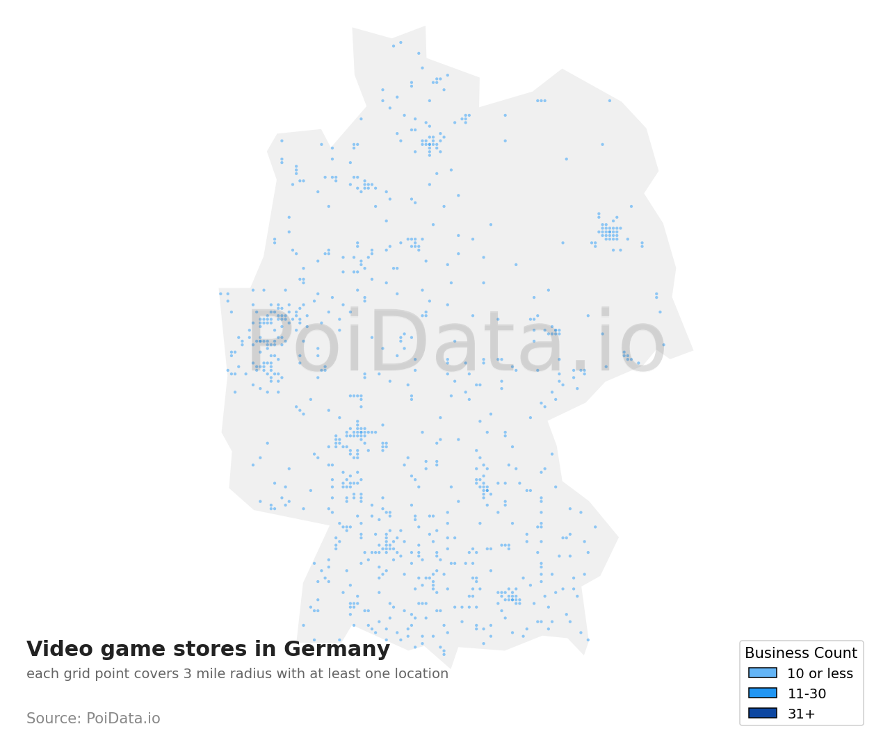 Video game store density map for Germany