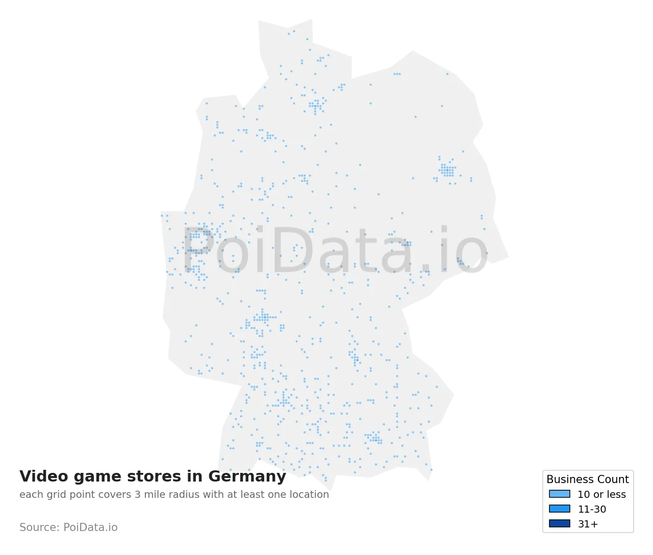 Video game store density map for Germany