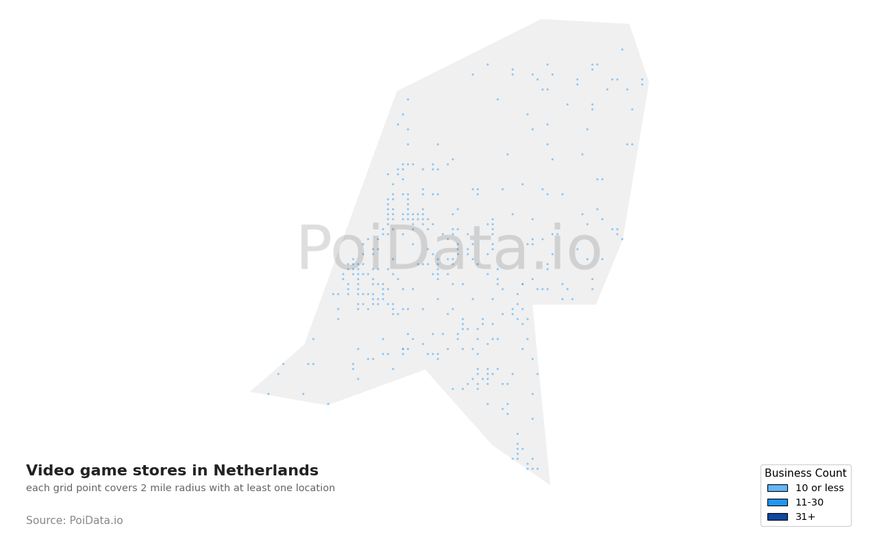 Video game store density map for Netherlands