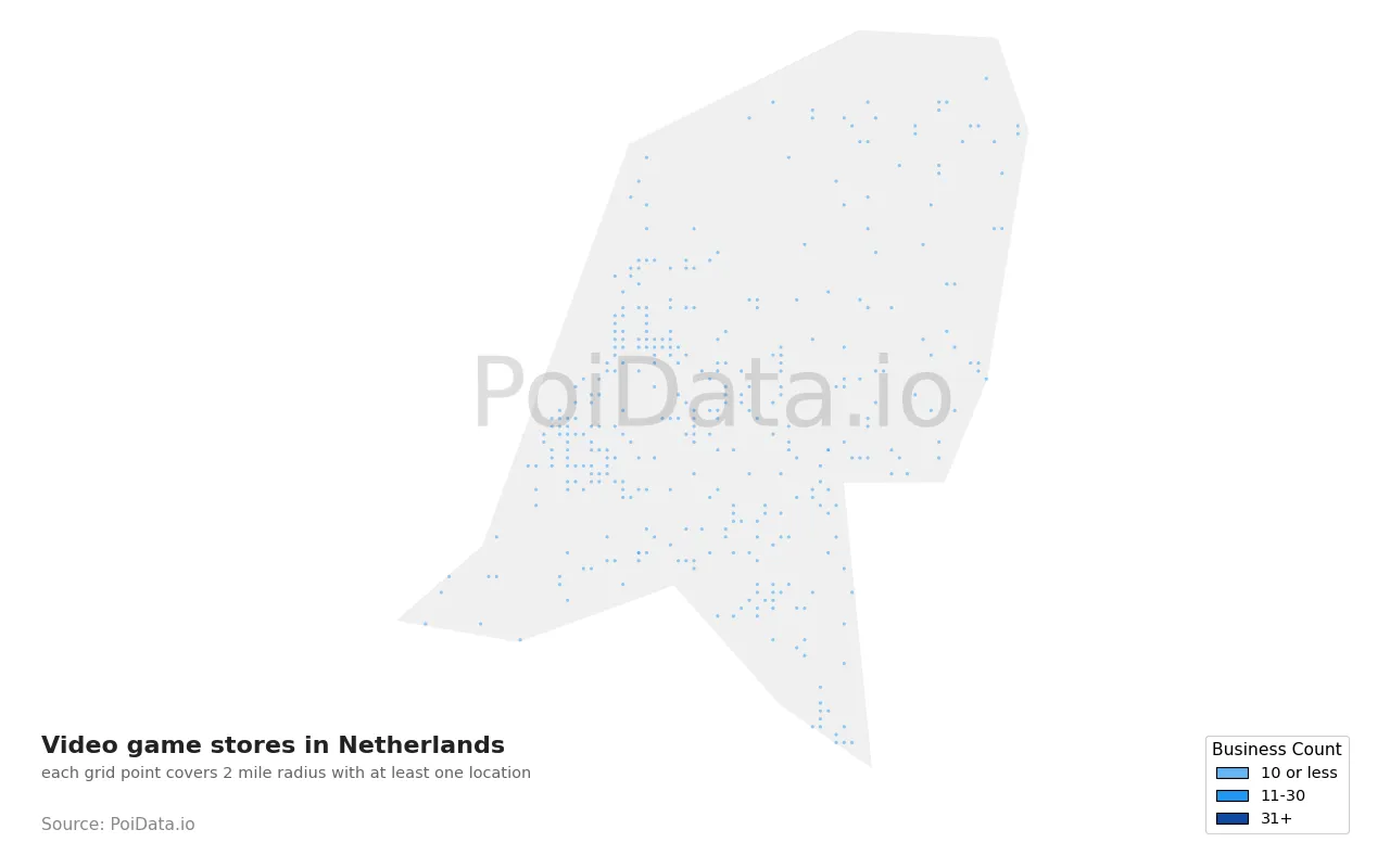Video game store density map for Netherlands