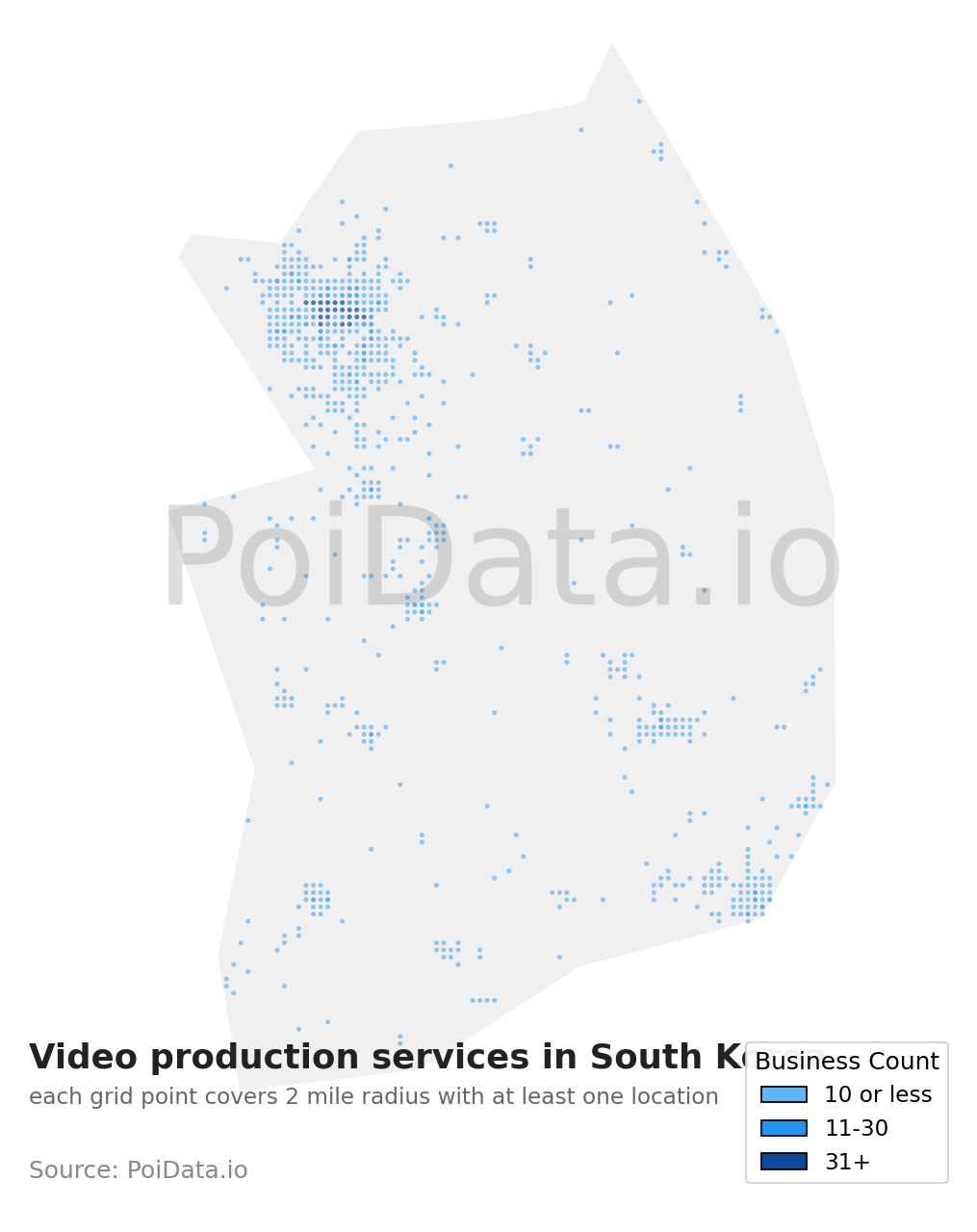 Video production service density map for South Korea