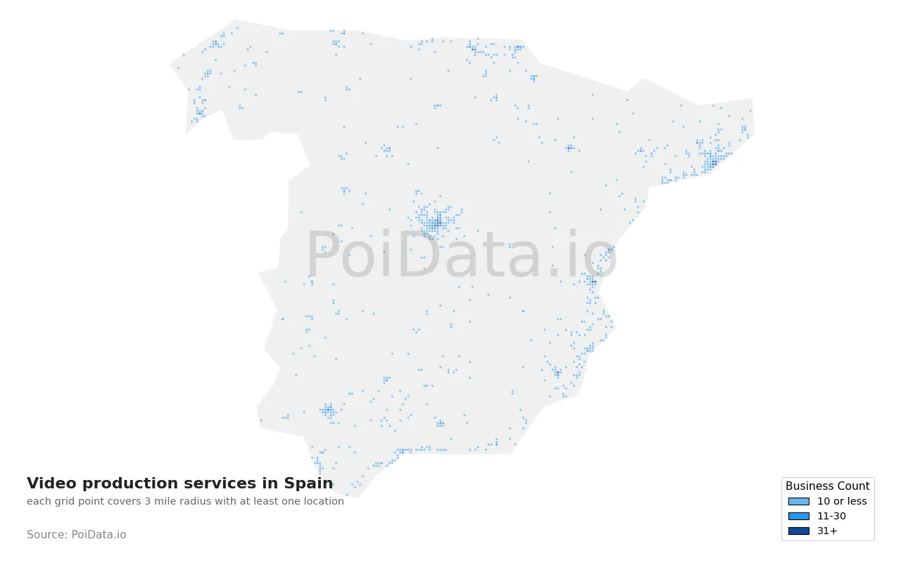 Video production service density map for Spain