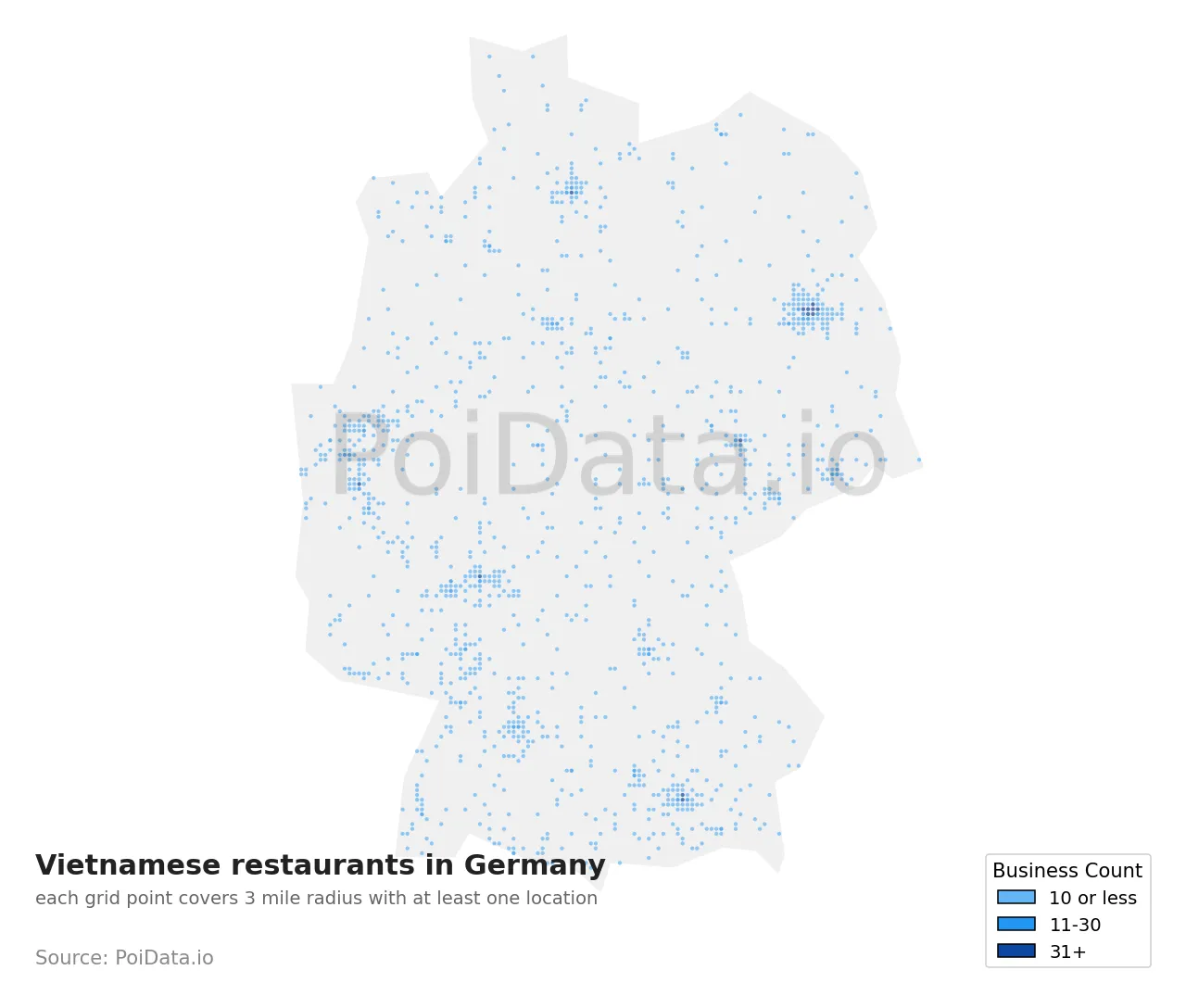 Vietnamese restaurant density map for Germany