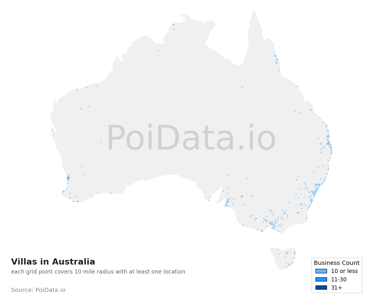 Villa density map for Tasmania, Australia