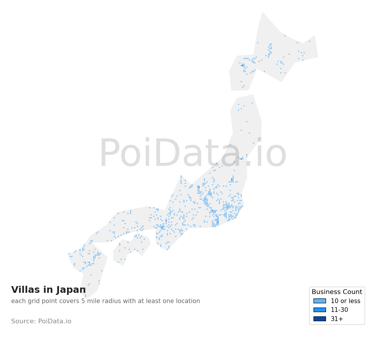 Villa density map for Kitaazumi District, Nagano, Japan