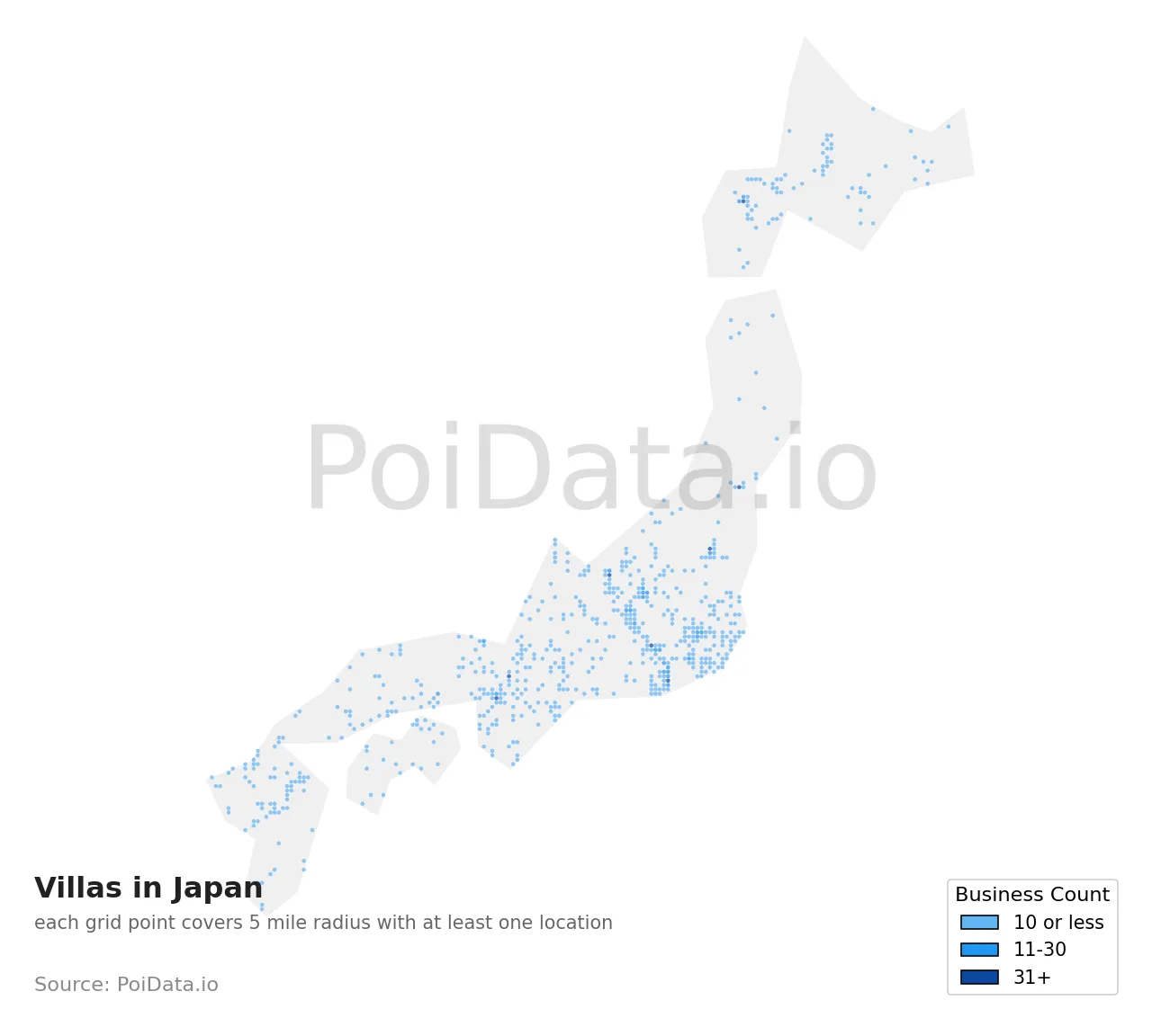 Villa density map for Japan