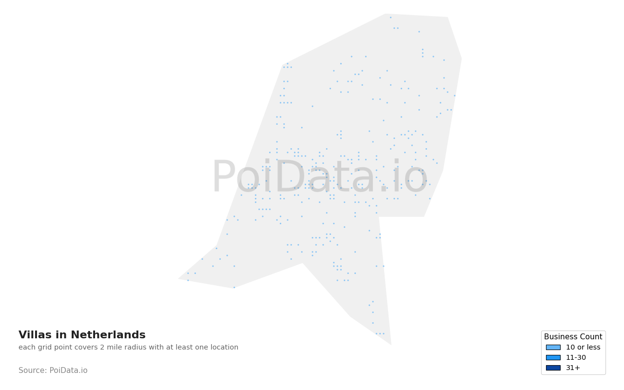 Villa density map for Netherlands