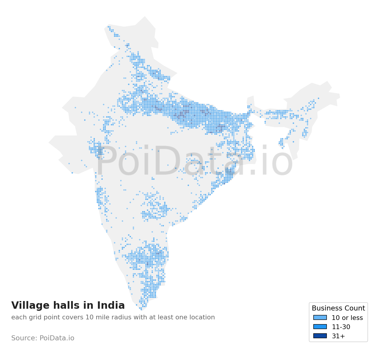 Village hall density map for India