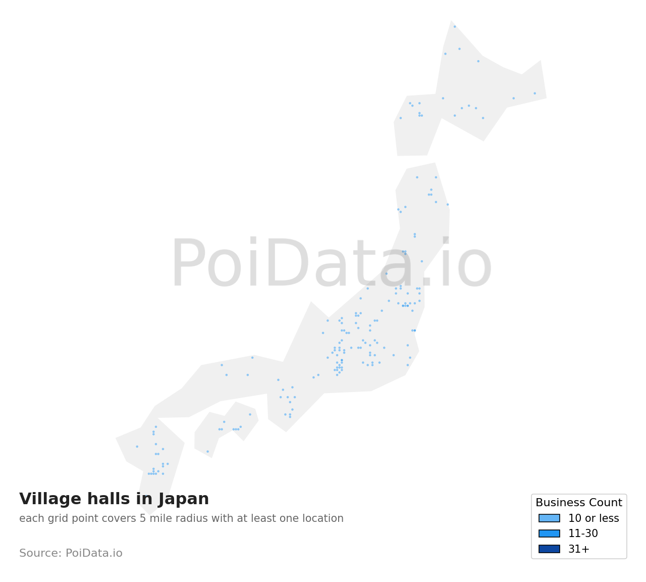 Village hall density map for Japan