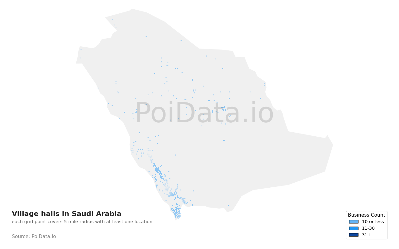 Village hall density map for Saudi Arabia