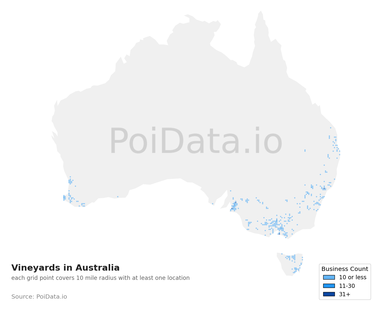 Vineyard density map for Tasmania, Australia