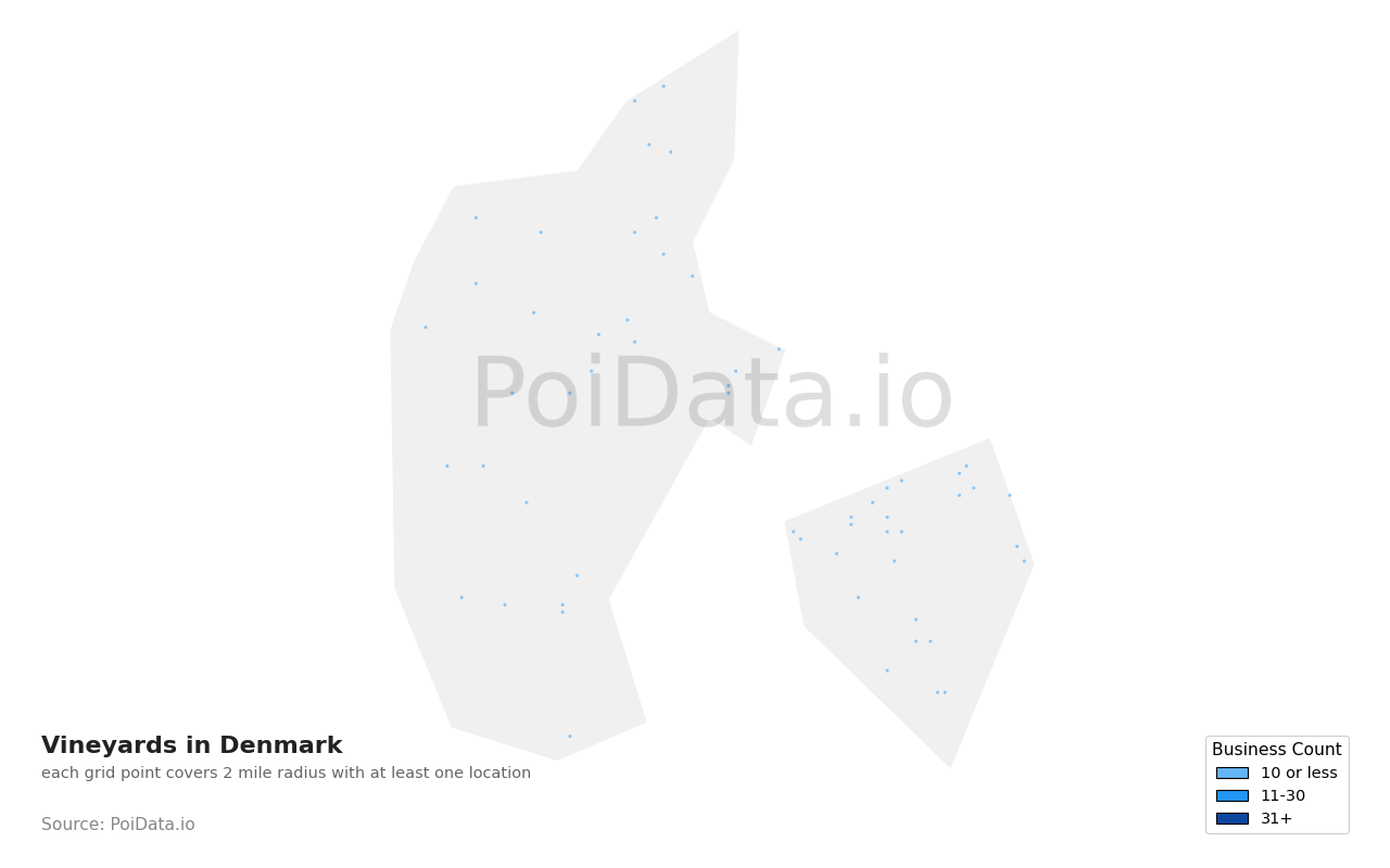Vineyard density map for Denmark