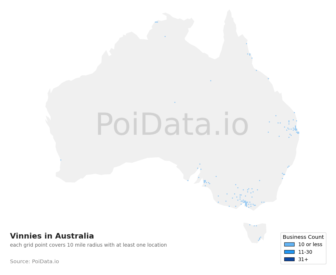 Vinnies density map for Australia