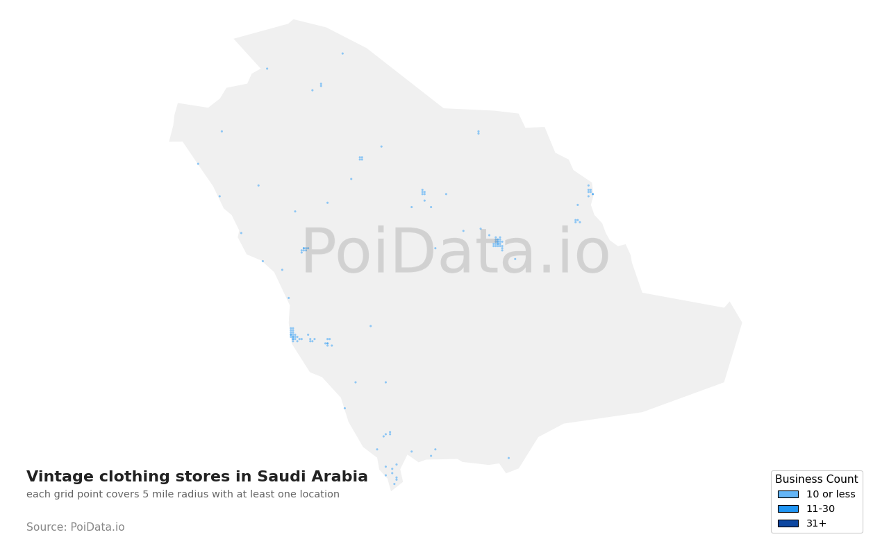 Vintage clothing store density map for Saudi Arabia
