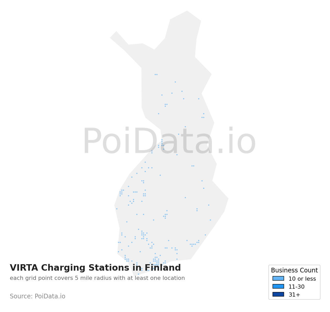 VIRTA Charging Station density map for Finland
