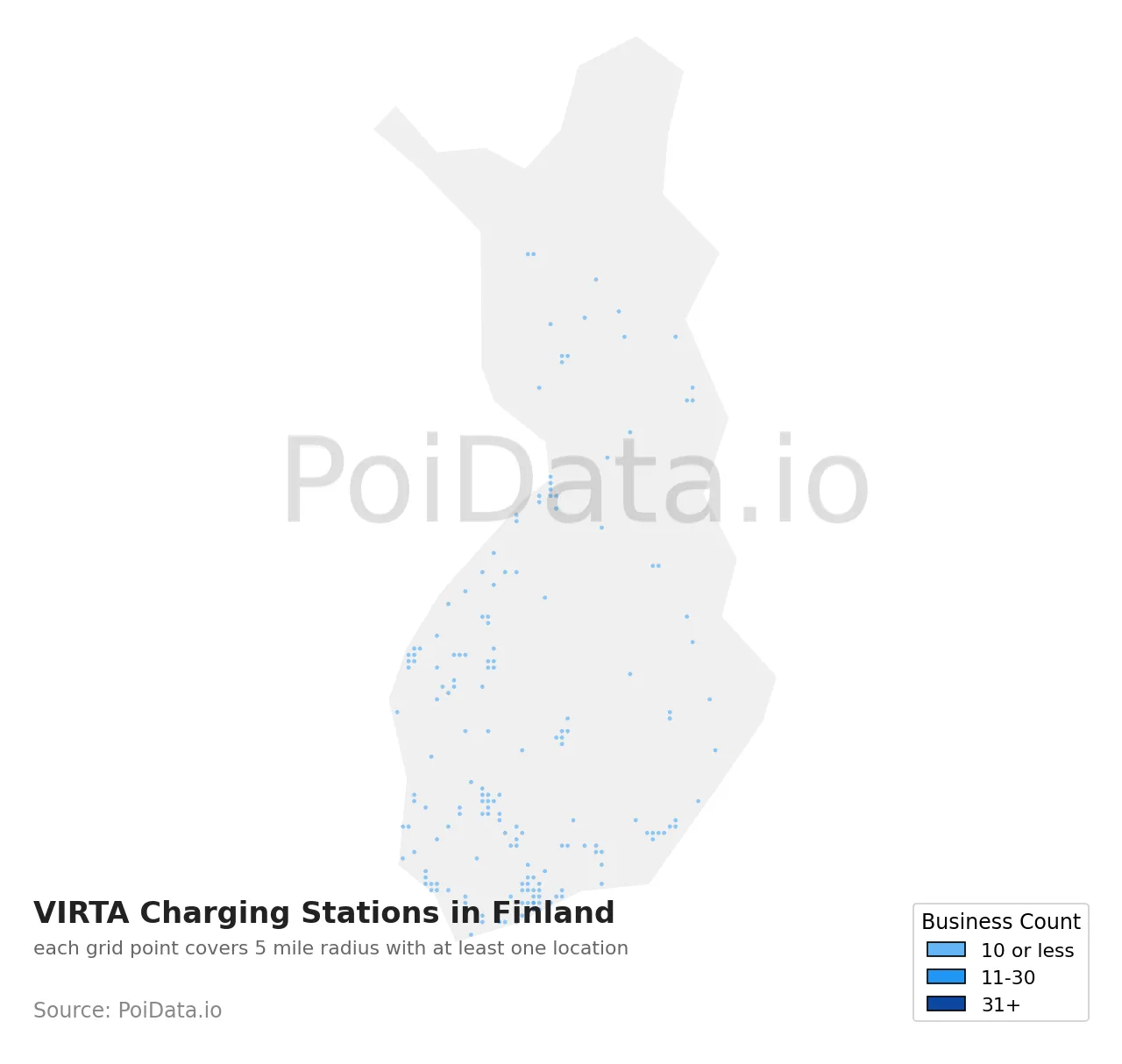 VIRTA Charging Station density map for Finland