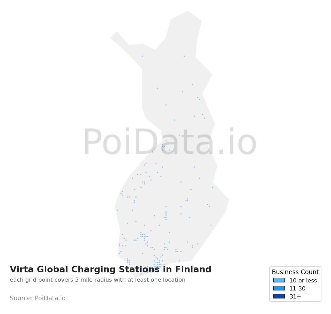 Virta Global Charging Station density map for Finland