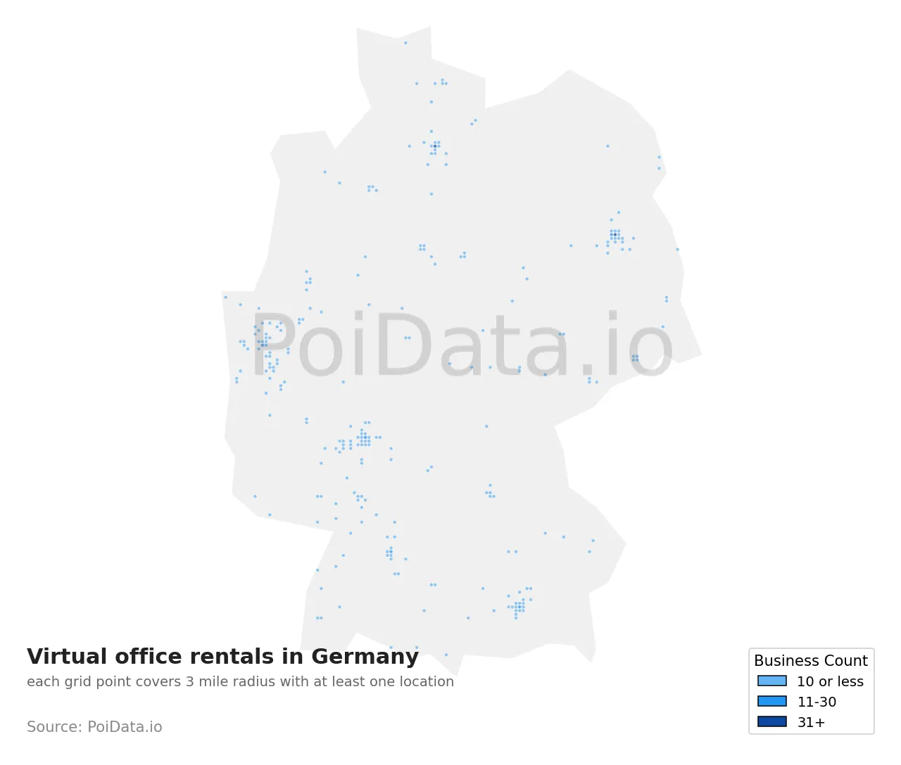 Virtual office rental density map for Germany